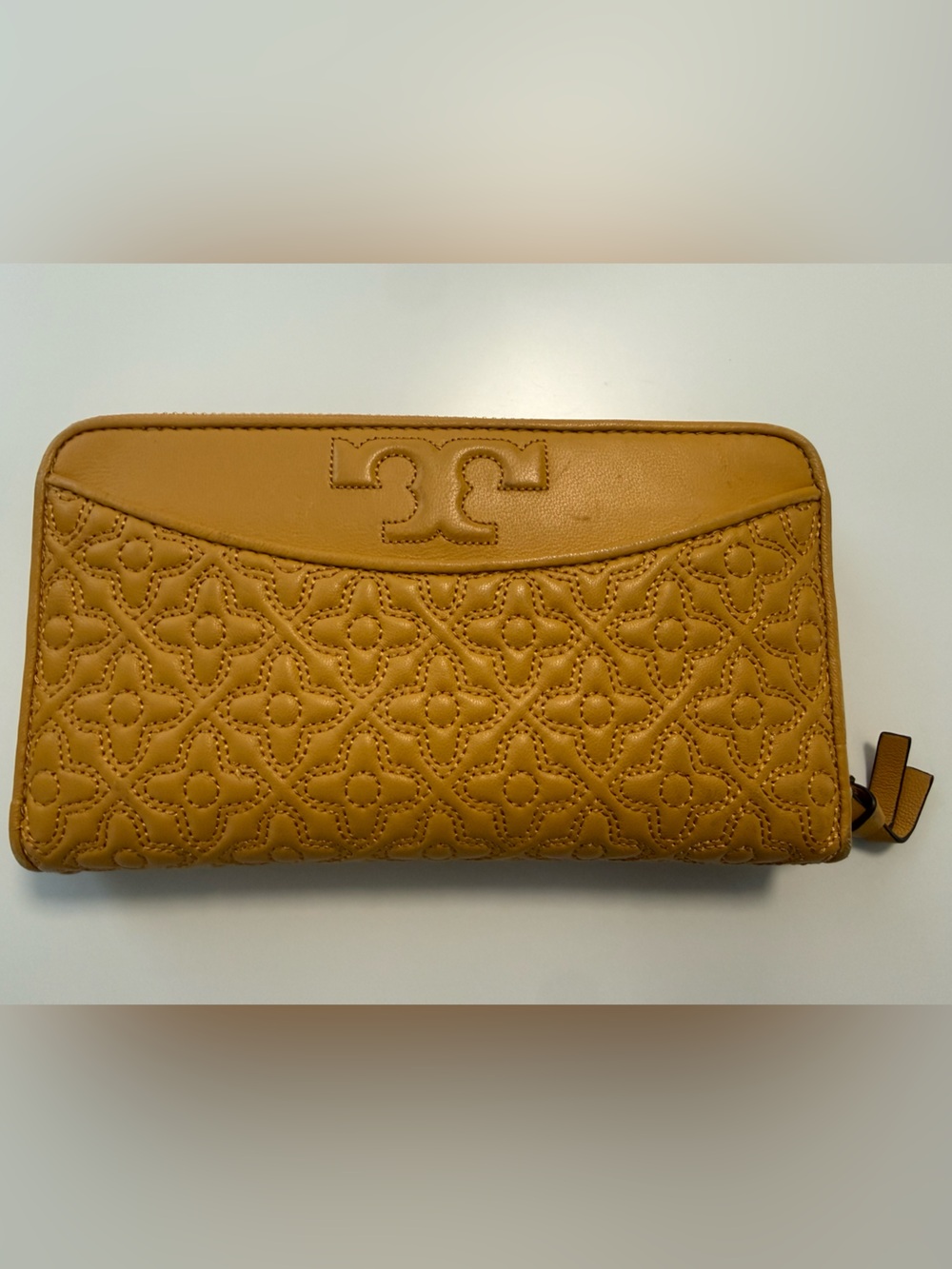 Tory Burch Lemon Yellow Leather Card Slot with Embossed Logo